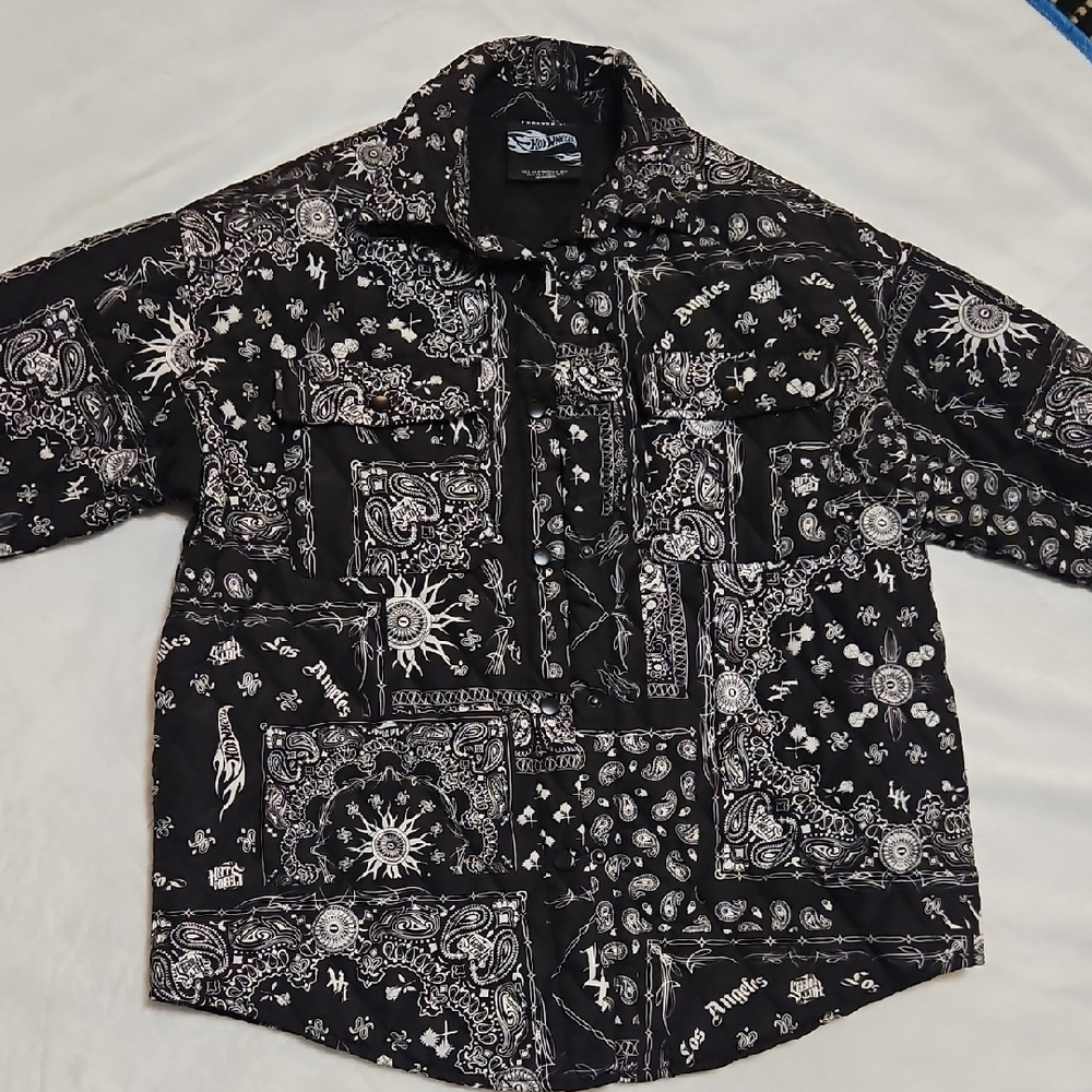 Forever 21 Black and White Bandana Hot Wheels Print Shirt